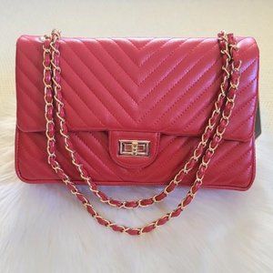 CLAIRE Quilted Mid Sized Turn Lock Handbag Red